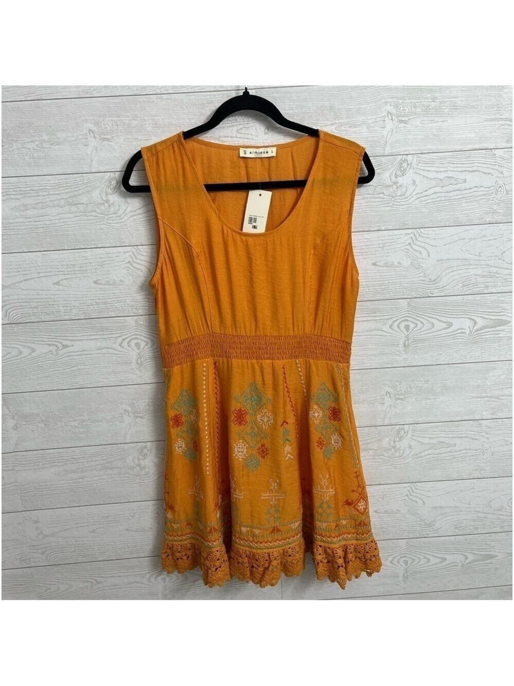 Simisue Women’s Orange Sleeveless Embroidered Mini Dress. Size L